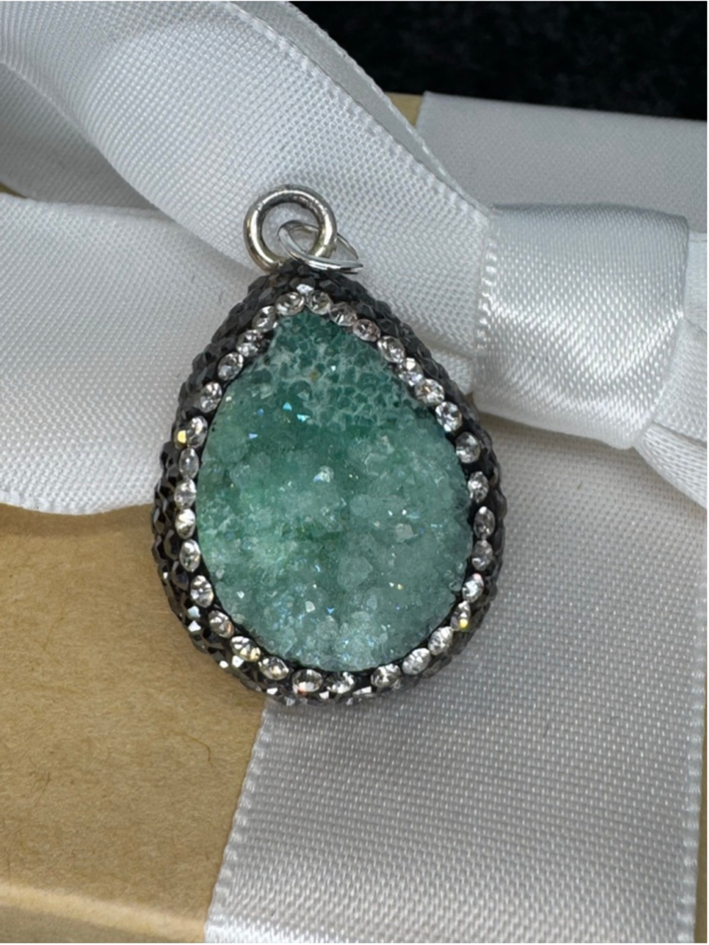 Green‎ Druzy Pendant in Sterling Silver and Austrian Crystals